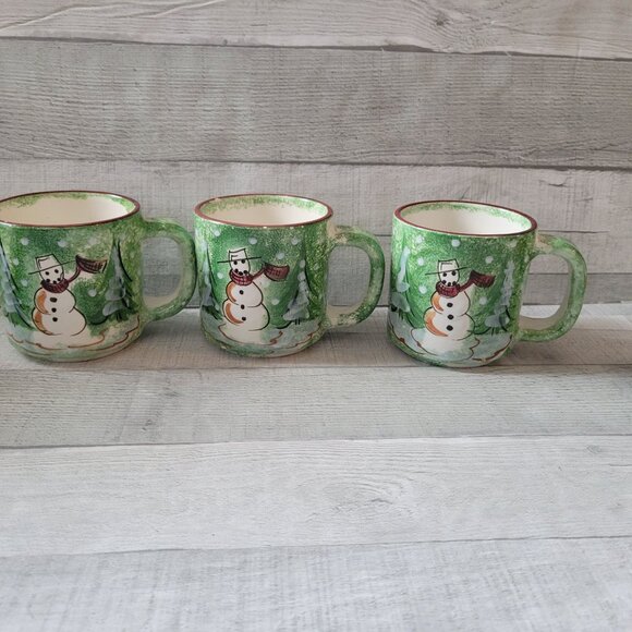 Set Of 3 The Cellar Handcrafted Snowman Mugs 14 oz - Picture 1 of 7